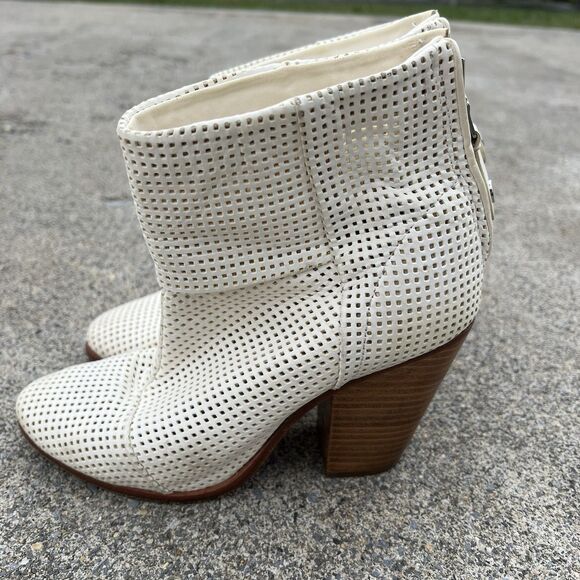 RAG & BONE Newbury Ankle Booties White Perforated Leather - Picture 5 of 11